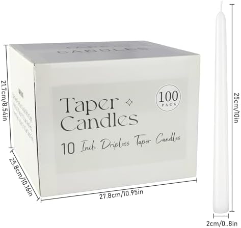 100-Pack White Taper Candles - 10 Inch 8-Hour Burn Time Dinner Candles, Smokeless Dripless Unscented for Wedding, Party, Home Decor | Bulk Household Candles for Candlesticks & Centerpieces - Image 4