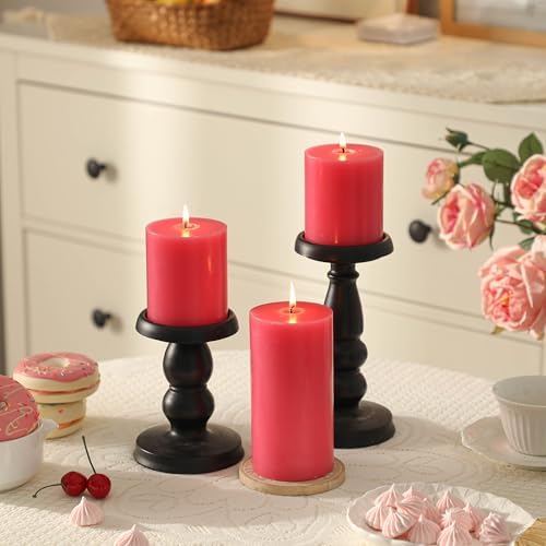 3x4 Inch Pink Pillar Candles Set of 3 - Decorative Unscented Pillar Candle - Easter Valentines Day Candles - Long Burning Dripless Smokeless Large Pillar Candle for Wedding Table, Dinner Decor - Image 3