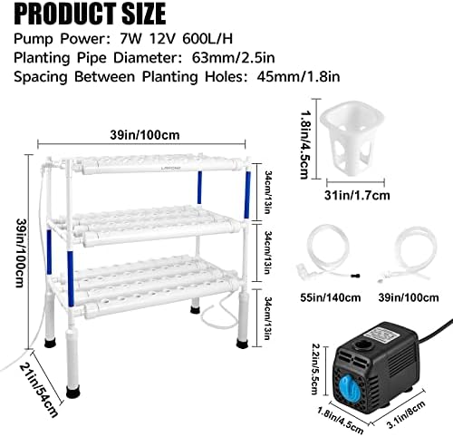 Upgraded Hydroponics Growing System with LED Grow Lights,108 Plant Sites,3 Layers Food-Grade PVC-U Pipes Hydroponic Grow Kit