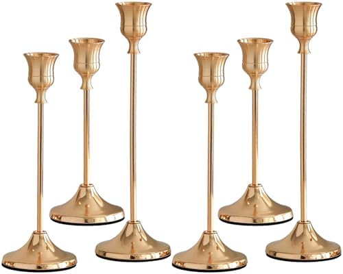 French Gold Candlestick Holders Set of 6, Metal Taper Candle Holders, Classic Decorative Candle Stick for Christmas, Wedding, Party, Dinner Tables,Home Décor by AUMAYCO