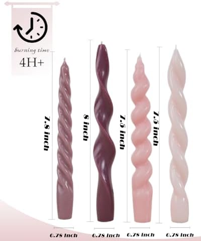 Pink Spiral Taper Candles Short Candle Sticks Unscented Smokeless Twisted Candlesticks for Christmas Table Decor Holiday Dinner Party-7.5inch-4pack - Image 4