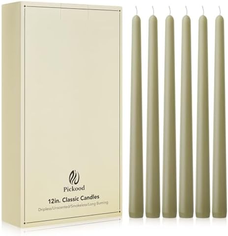 New Burning Formula Unscented Dripless 12-Inch Taper Candles Set of 12 - Sage Green, for Wedding, Dinner - Smokeless, Long Burning - Hand Poured, Colored Tall Candlesticks - Verde Salvia by Unknown
