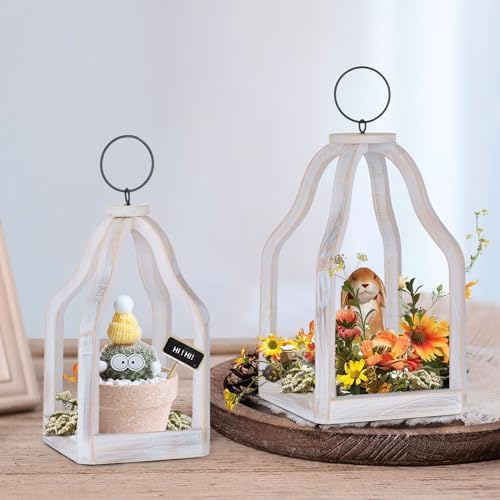 Wood Lantern Decorative Indoor, 2Pcs Farmhouse Candle Holder - Image 4