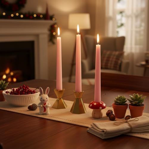 4 PCS Baby Pink Taper Candles - Rose Scented Candles - 10 inch Tall Candles for Holiday Valentine's Wedding Celebration Home Decor - Image 5