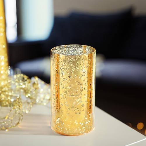 WGVI Hurricane Candle Holder Sleeve, W: 5", Ht: 8", Gold Speckled Glass Cylinder Open Both Ends, Chimney Tube Shade, 12 Piece - Image 4