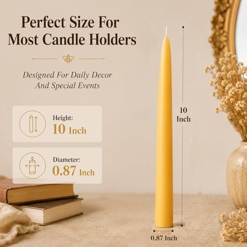 Beeswax Taper Candles, 12 Pack, 10 Inch, Unscented Yellow - Image 4