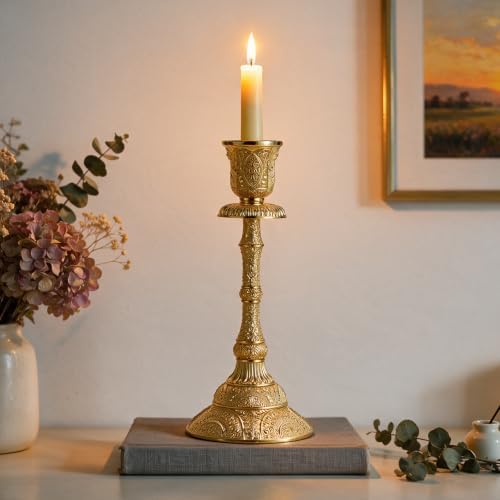OwnMy Set of 2 Gold Taper Candle Holders Vintage Metal Candlestick Holders - Image 5