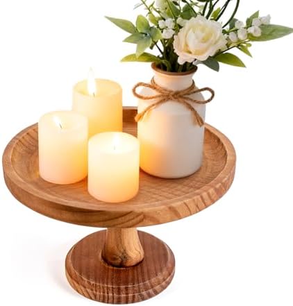 Wood Cake Stands Riser Rustic Round Vintage Candle Stand Holder 9 Inch - Image 4