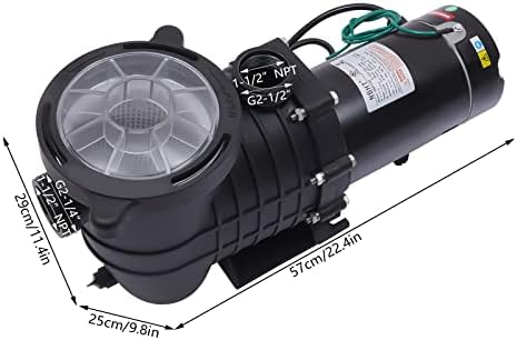 1.5 HP In Ground Swimming Pool Pump 110V Self Priming | Powerful Self Priming Pool Pumps 100 GPM, High-Efficiency Motor Iron Shell & PP Body, 1/2" NPT Unions & On/Off Power Switch