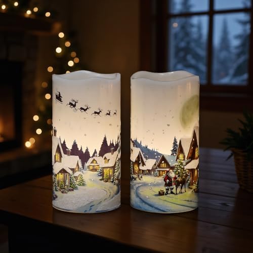 Christmas Santa LED Flameless Pillar Candles Battery Operated Remote Timer - Image 5