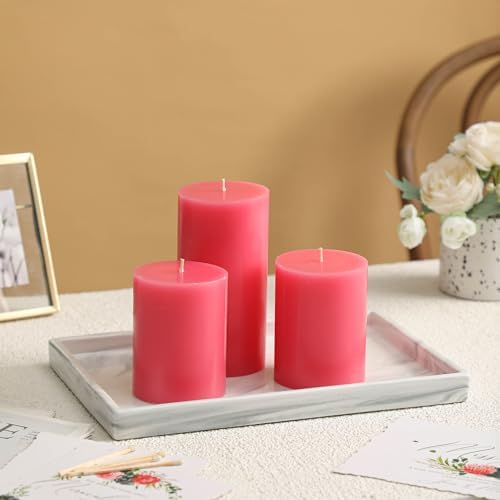 3x4 Inch Pink Pillar Candles Set of 3 - Decorative Unscented Pillar Candle - Easter Valentines Day Candles - Long Burning Dripless Smokeless Large Pillar Candle for Wedding Table, Dinner Decor - Image 4