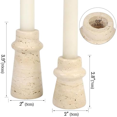 Vixdonos Natural Stone Candle Holder Set of 2 Taper Candle Candlestick Mantle Candle Stand for Home Decor,Wedding,Party and Table Centerpieces(White) - Image 2