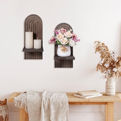 Yorkmills Sconces Wall Decor Set of 2, Wall Candle Holder Brown Wall Art - Image 2