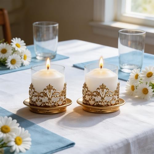 2 PCS Hurricane Candle Holder with Glass Sleeve, Gothic Metal Vintage Candle Holders, Large Table Centerpieces Candle Stand for Weddings and Events, Gold, L+L - Image 4
