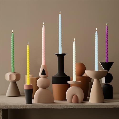 Colored Taper Candles Spiral Candle Sticks in Rainbow Colors,Unscented Pastel Candle for Holiday,Wedding and Home Decoration,10inch,12 Pack(E-6colored) - Image 3