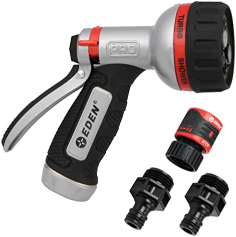 Eden PRO Metal 6-Pattern Hose Nozzle: Rear Trigger, Cyclonic Turbo Spray by EDEN