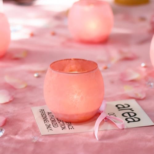 Blush Pink Glass Candle Holders Set of 4, Vintage Frosted Votive Candle Holders for Mother's Day, Romantic Tealight Candle Holders for Wedding Table Centerpieces, Aesthetic Pink Decor for Home Office - Image 4