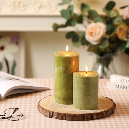 3x6 Inch Green Pillar Candles Set of 3, Hand-Poured Unscented Pillar Candle - Image 2