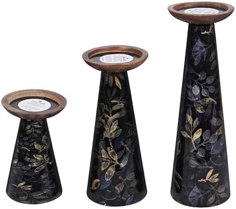 Mela Artisans Multileaf Metal Candle Holders - Gold Black, Set of 3 by MelaArtisans