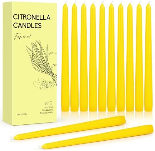 Citronella Taper Candles, 12-Pack 10-Inch Long Citronella Candle Sticks by Furnizone