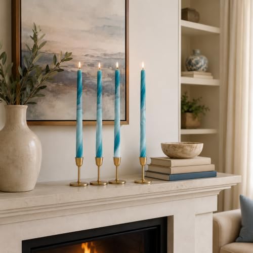 Blue Marble Taper Candles 10in-4 Pack Unscented for Table Decor - Image 4