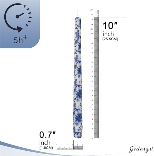 Floral Candlesticks Chinoiserie Candles - Set of 2 Blue and White Taper Candle 10 Inch Long Candle Sticks Dripless Tapered Candles for Home Decoration Wedding Party (8D2T-BLUWHT) - Image 3