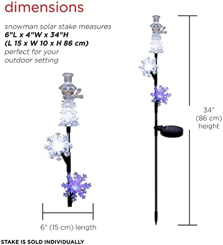 Alpine Corporation 34" Tall Snowman and Snowflakes Solar Powered Christmas Stake with LED Lights, Multicolor Outdoor Christmas Holiday Decor - Image 3