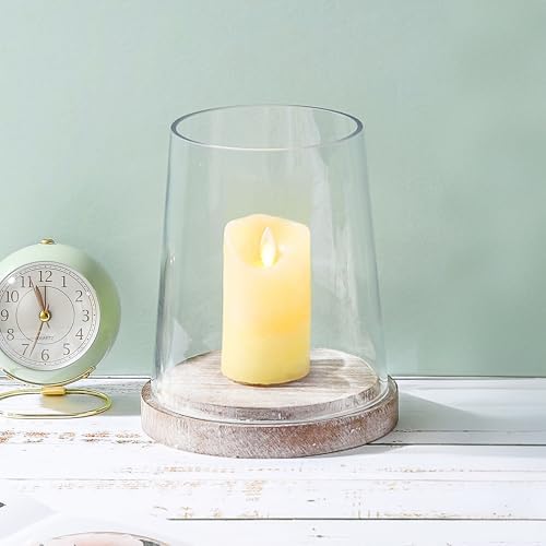 6" Wide Glass Hurricane Candle Holders with Handmade Sturdy Glass Sleeves and Distressed Brown Wood Base for Pillar Candle & Plants, Industrial, Farmhouse, Display Cloche Bell Jars, Table Centerpiece - Image 4