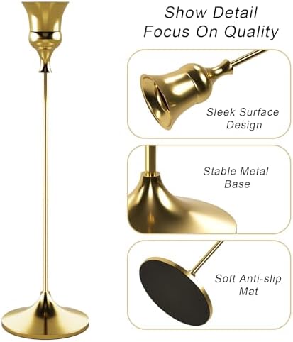 Showin Candlestick Holders Gold, 3 Packs Taper Candle Holder for Candlesticks, Candle Sticks Holder Decor for Home Decor - Image 2