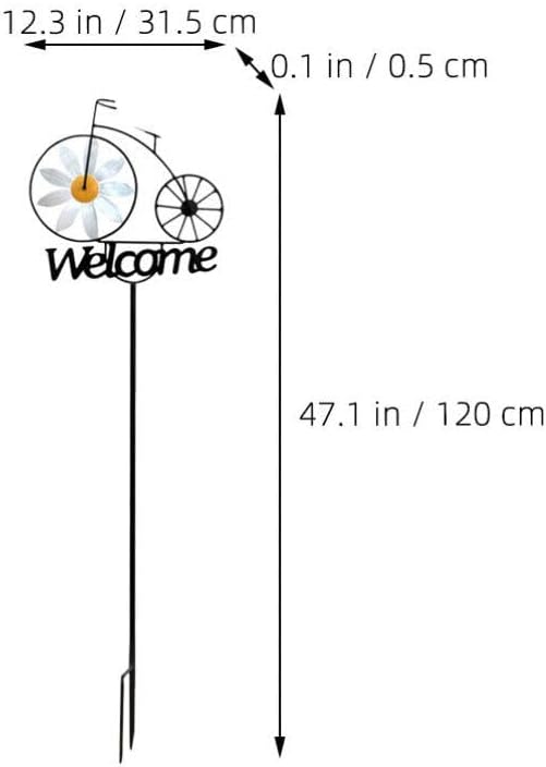 SUPVOX Metal Wind Spinner, Bicycle Wind Spinners Garden Metal Sunflower Stake with Welcome Sign Antique Bike Stake Decoration Outside Garden Decor for Patio Lawn