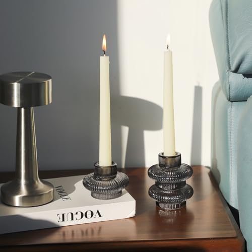 VOHO Smoky Grey Taper Candle Holders Set of 6, Candle Sticks Holder Decor - Image 4
