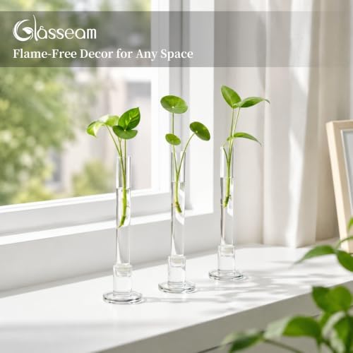 Glasseam 3Pcs Glass Bud vase for Candle Holder, 7.87" Single Flower Vases - Image 6