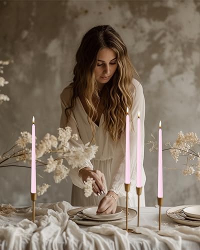 Light Pink Tall Taper Candles 12 inch Unscented Smokeless Long Tall Tapered Candle for Candlesticks Sticks Wedding Advent Home Decor Dinner Christmas，Set of 12 - Image 2