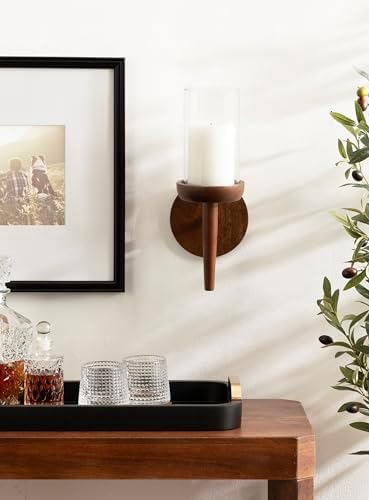Kate and Laurel Shae Transitional Wooden Wall Sconce; 5 x 5 x 13; Walnut Brown; Modern Candle Holder with Removable Glass Cylinder for Flameless Pillar Candles in Bedroom or Entryway - Image 3