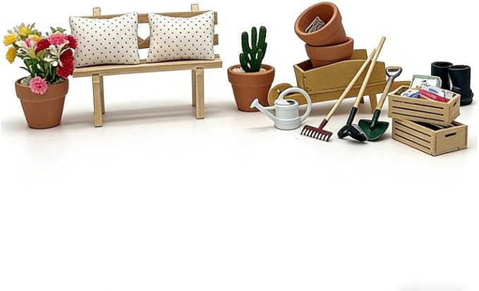 20 Pcs 1:12 Scale Miniature Planting Set with Mini House Building Accessories, Miniature Plants for Craft,Miniature Decor Gifts for Adult Hobby Lovers