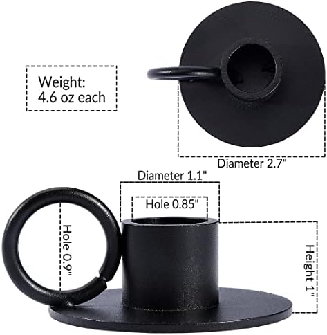 6PCS Black Iron Taper Candle Holders with Round Handle, Table Centerpiece - Image 3