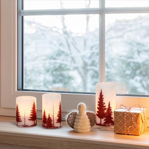 Red Christmas Tree LED Flameless Pillar Candles Battery Operated with Timer - Image 3