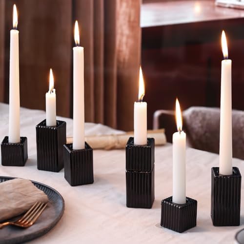 LETINE 12pcs Black Vertical Stripe Glass Candlestick Holders - Chic Taper Candle Sticks Holder Set for Elegant Dining & Home Decor - Ideal Candle Holders for Wall,Living Room,Bedroom, Kitchen Decor - Image 5