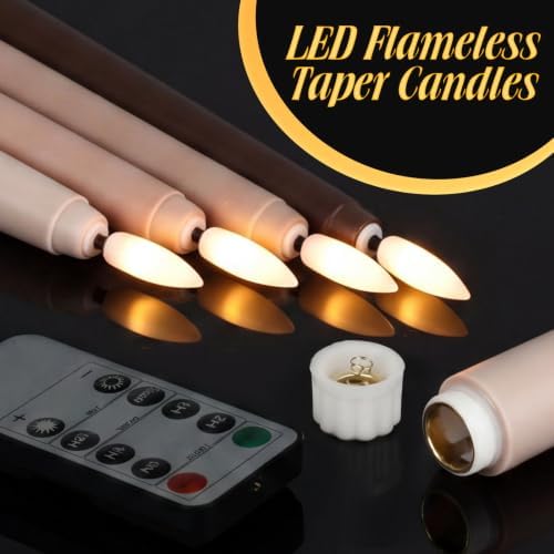 Rossesay 16 Pcs Brown Flameless Taper Candle with Remote Timer - Image 4