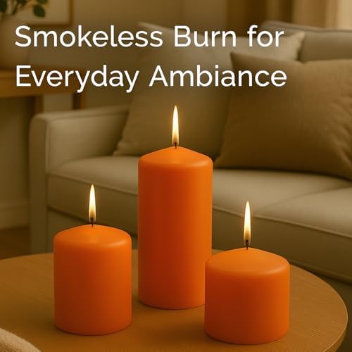 Stonebriar Unscented Pillar Candles – 35 Hour Burn Time, Long-Lasting Wax Candles for Weddings, Holidays, Home Décor & Special Events, Pack of 6, Orange, 3" x 4" - Image 4