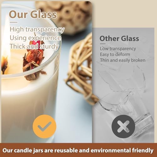 SHOWIN 10 OZ Thick Candle Jars for Making Candles 15 Pcs, Empty Jars with Wood Lids for Candle Making, Sample Container, Frosted Grey - Image 6