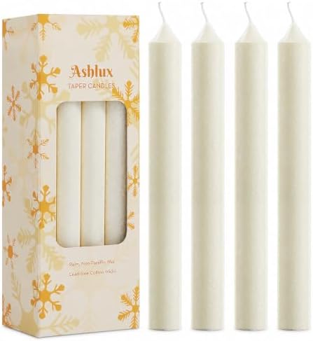 Ashlux 12 Pack Taper Candles, 10 Inch Unscented Palm Candlesticks Dripless by Ashlux