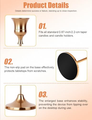 Set of 3 French Gold Tapered Candle Holder,Candlestick Tall Metal Candlestick Holders for Table Centerpiece Home Decor for Wedding Fireplace Mantel Housewarming Gift Fits 3/4 Inch Thick Candles - Image 3