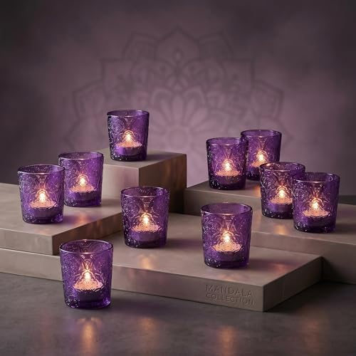 Purple Mandala Glass Tealight Holders, 12 Pack by ArtSecret