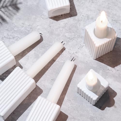 LETINE 12pcs White Vertical Stripe Glass Candlestick Holders - Chic Taper Candle Sticks Holder Set for Elegant Dining & Home Decor - Ideal for Wedding Centerpieces, Parties, and Celebrations - Image 3