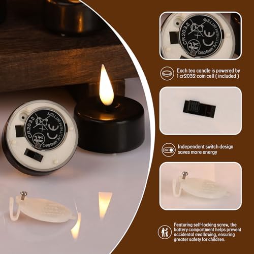 Eywamage Black Flameless Tealights with Remote Batteries, Real Wax Flickering LED Tea Votive Candles Set of 10 - Image 4