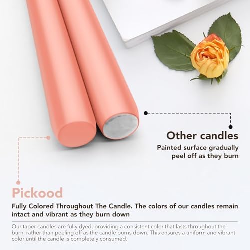 New Burning Formula Unscented Dripless 12-Inch Taper Candles Set of 12 - Rose Gold, for Wedding, Dinner - Smokeless, Long Burning - Hand Poured, Colored Tall Candlesticks - Oro Rosa - Image 3
