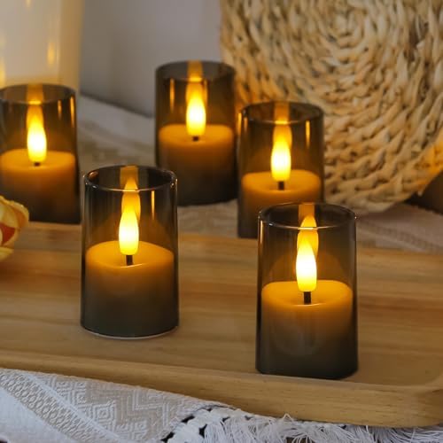 Flameless D: 1.7" H: 2.5" Small Tea Light LED Candles, Acrylic Battery Operated Votive with Remote Control and Timer, Tealight Grey Flickering Warm Light Pack of 15 Electric Long Lasting - Image 4