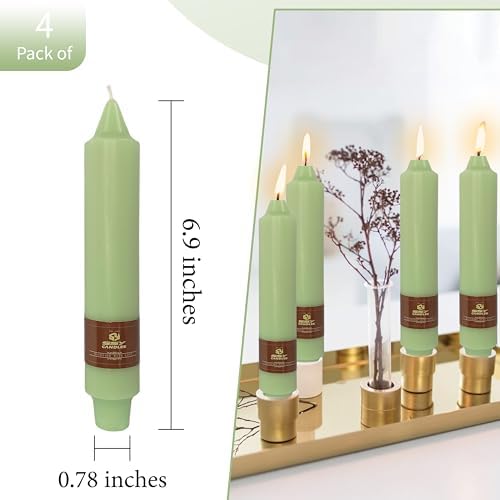 Unscented Taper Candles 7 in Small Candlesticks Light Green Candles 4 Pack for Dinner Household Wedding Party Home Décor - Image 4