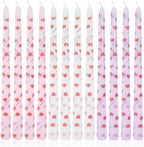 Heart Taper Candles Red Tall Taper Candles 12 inch Unscented Smokeless Candle for Candlesticks Sticks Wedding Home Decor Dinner Christmas Set of 12 by LPUSA
